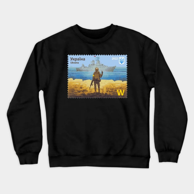 Ukraine Stamp Warship Moskva Crewneck Sweatshirt by Vladimir Zevenckih